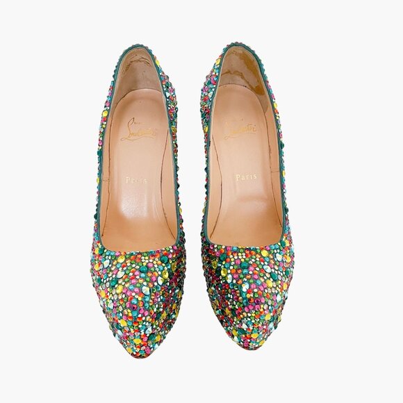 Christian Louboutin Daffodile 160 Pumps EU 39.5 US 9.5 Multi Crystal Strass - Picture 3 of 14